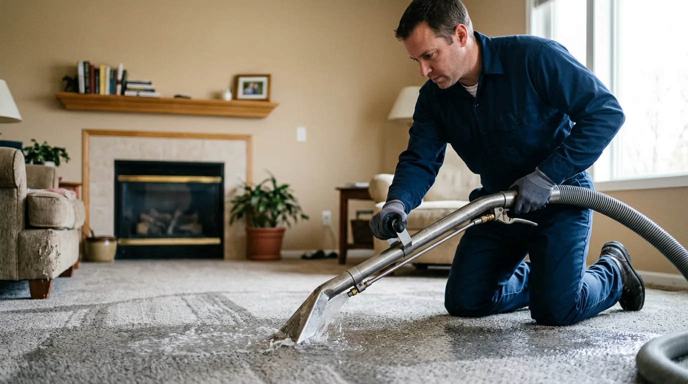 Water damage restoration technician working near Breedsville, MI